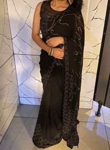 embellished stone studded Elegant Black Saree