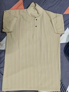 Beige Striped Polo Shirt