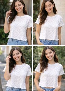 White Textured Short Sleeve Top