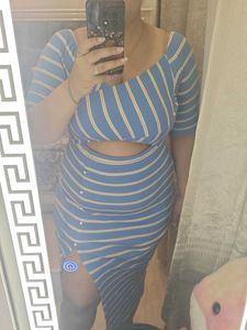 Striped Stretchable Bodycon Midi Dress