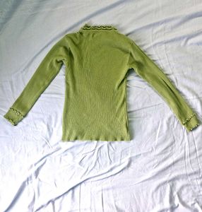 Green Ribbed Knit Long Sleeve Top