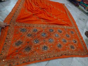 Orange aari tari work Saree 🔥