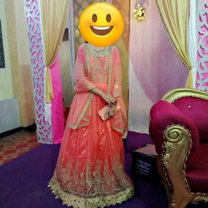 Elegant Peach Anarkali Gown With Dupatta