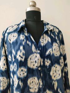 plus size Blue Floral Print Shirt