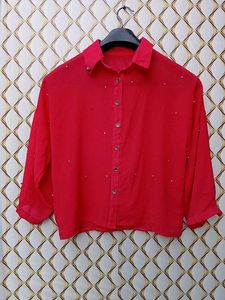 New With Tag Korean Cute Moti Red Shirt