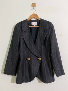 Women Charcoal Striped Blazer