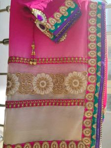 Pink Embroidered Saree