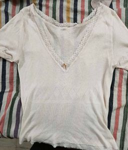 Cream lace top &amp; Floral Print Skirt Combo