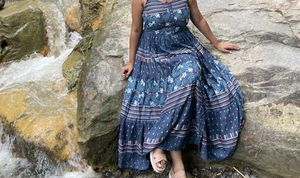 Bombay Paisley Navy Blue Tiered Dress