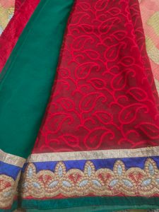 Elegant Rad Embroidered Saree