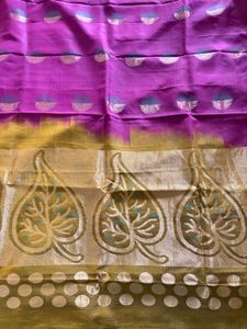 Wine Colored Feather N Leaf Motifs Pure Silk Sare