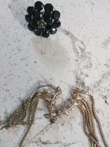 Black Stone Ring And Cuff Earrings