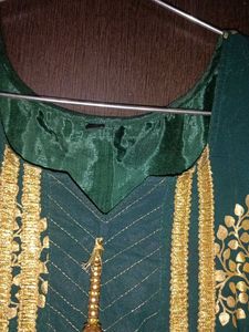 Emerald Green &amp; Gold Velvet Kurti