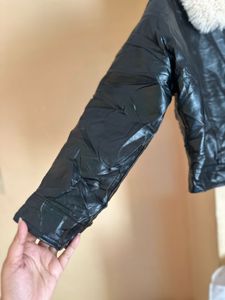 Black Faux Leather Jacket with Fur