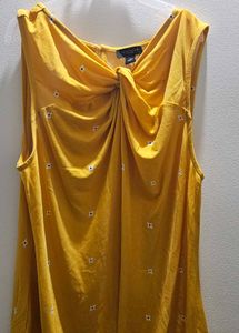 Ann Taylor Mustard Knotted Front SleevelessTop