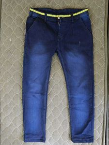 Dark Blue Jeans with Yellow Detail