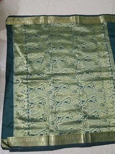 Elegant Dark Green Saree with Gold Border