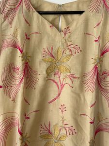 Beige Kurta Set with Pink Chudidar