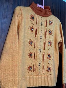 Embellished Turtleneck Orange Sweater