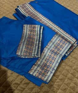 Blue Brand New saree with stiched blouse