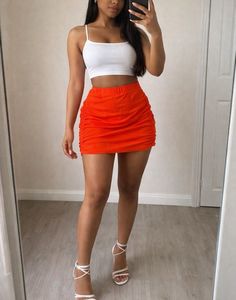 Red Ruched Mini Skirt