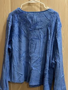 Blue Terry Cloth Long Sleeve Top