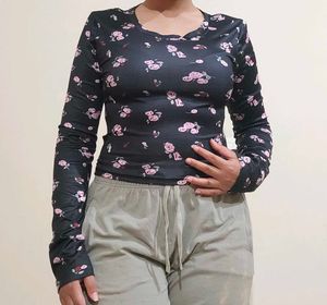 Black Floral Print Crop Top