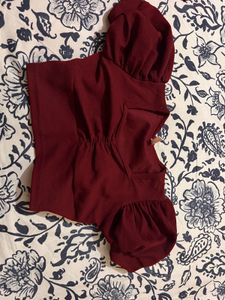 Maroon Puff Sleeve Top