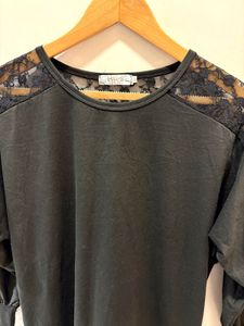 Black Lace Sleeve Over Size Top