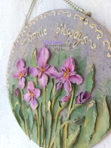 Hand Sculpted Vintage Floral Iris Wall Hanging Art