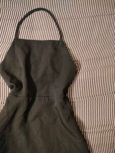 BLACK HALTER NECK MINI DRESS