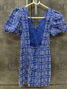 Mango Blue Embroidered Dress