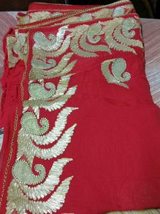 Red Saree with Gold Embroidery