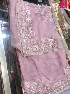 Embroidered Lavender Net Saree (Issue)