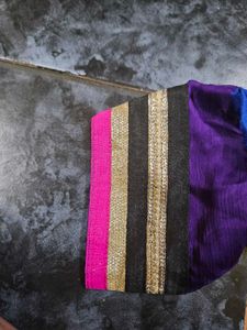 Blue Ombre Crepe Saree With Stitched Blouse