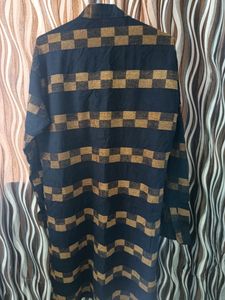 Pure Cotton Black with Golden Horizontal lining Mens Kurta with Length 39 ,Chest 22 ,Waist 20