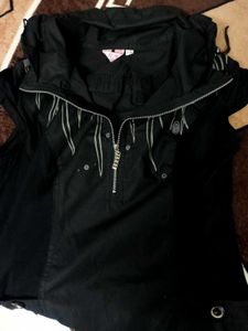 Black Casual High-Collar Tunic Dress w/ Front Zip