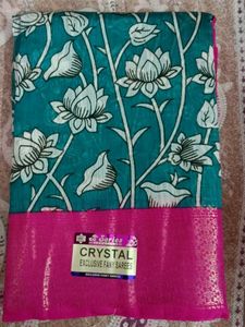 Teal & Pink Floral Saree