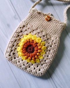 Sunshine Sunflower Crochet Sling Bag