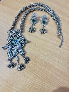 Krishna Flute Oxidised Necklace Set
