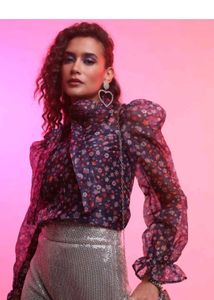 Floral Print Tie Neck Blouse