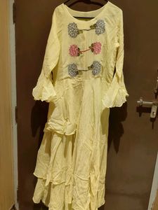 Yellow Beutiful Cotton Long Gown Very Comfortable