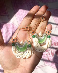 Statement Earrings - Pearl & Green