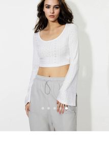 White Crochet Long Sleeve Top