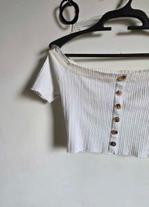 Off-Shoulder Button Crop Top