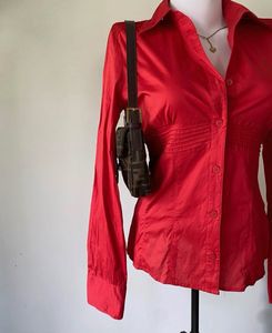 Red Pure Cotton Fitted Shirt