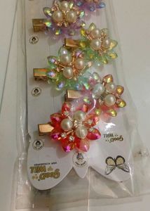 Pearl Flower Hair Clips ( set of 6 )
