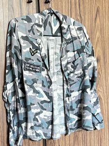 Camo Button-Up Shirt with Patches