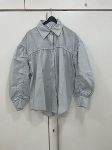 ✨ Statement Sleeves Alert! Chic Grey Cotton Shirt