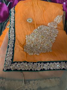 Orange Black Saree